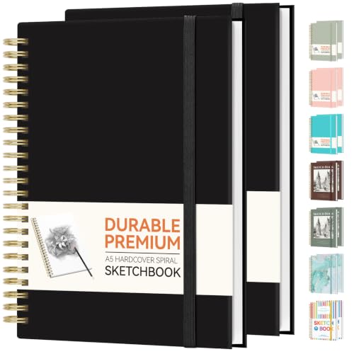 Forvencer 2 Pack Blank Spiral Notebook, 8"x 5.6"Hardcover Sketch Book - color: Black