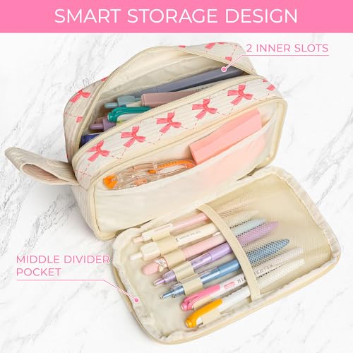 WOBAGMEN 62PCS Aesthetic School Supplies with Corduroy Pencil Case, Pastel Highlighters Gel Pens Mechanical Pencils, Cute College Essentials Set, Cute College Daily Essentials Set（Pink Bow） - color: Pink Bow