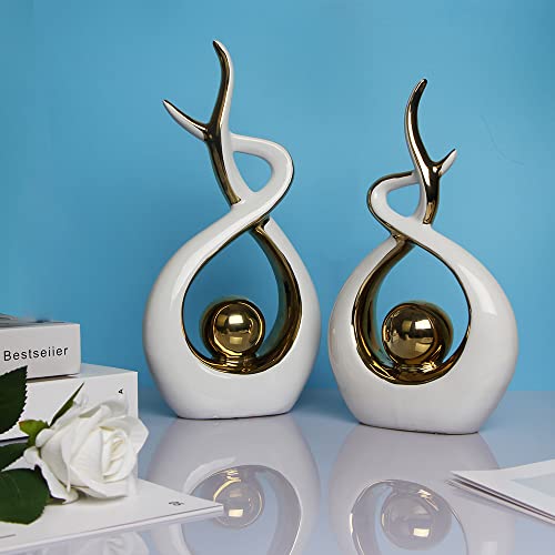 Norrclp Home Decor Modern Abstract Art Ceramic Statue Table Decor (Large) - color: White and Gold, size: Large