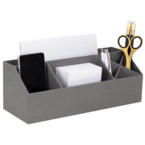 Bigso Elisa Desktop Organizer - Durable Office Desk Organizer with 7 Compartments for Office Supplies and Accessories - 13.1 in x 4.9 in x 4.9 in - Grey - color: Gray