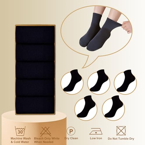 Women's Cotton Quarter Crew Socks - color: 02 Black - 5 Pairs
