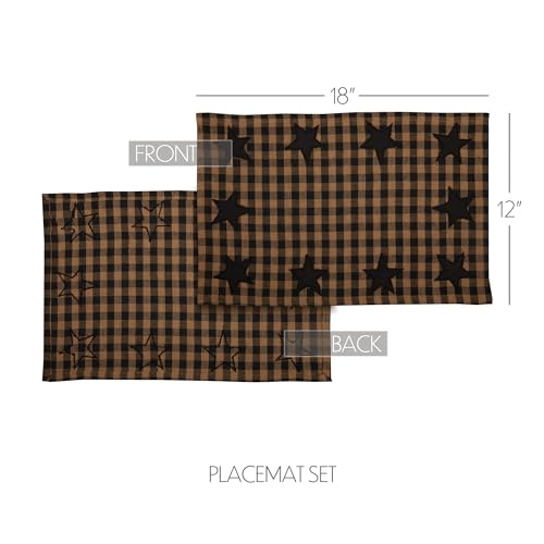 VHC Brands, Black Star, Cotton, 12x18, Placemat Set of 6, Black, 12 Pack - color: Raven, size: 12 pack