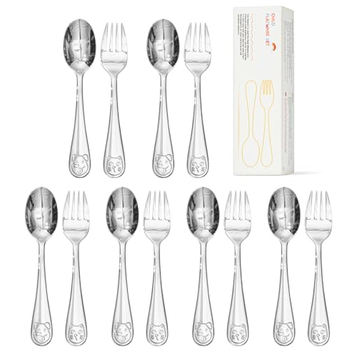 KINGSTONE 12 Pcs Large Kids Silverware, 18/10 Stainless Steel, Cat & Dog - color: Cat & Dog, size: 12-Piece (Large)
