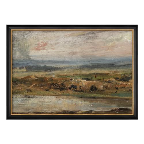 MUDECOR Premium Framed Wall Art Rustic Countryside Village Nature Wilderness Illustrations Fine Art Decorative Farmhouse/Country Relax/Calm Multicolor for Living Room, Bedroom, Office - 26"x36" Black - color: A07-2308-na35, size: 36"L x 26"W, style: Black