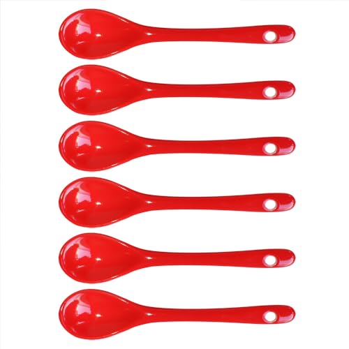 Red 6 pcs Porcelain Egg Spoons Ceramic Spoons 4.7 inch Coffee Dessert Yogurt Tea Milky Tea - style: Red