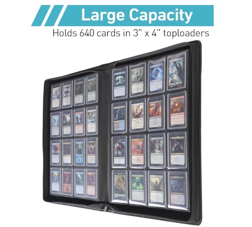 Top Loader Binder 16 Pocket, Holds 640+ Cards in 3" x 4" Toploaders, Ringless 20 Double-Sided Sleeves, Side-Loading, Spine Label with Maker Pen Toploader Binder for TCG, MTG, Sports Cards - color: Turquoise, size: 16-Pocket, Holds 640 Cards