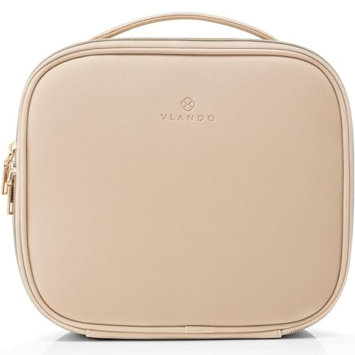 VLANDO Travel Makeup Bag for Women PU Leather Cosmetic Organizer - color: Large-Milk tea