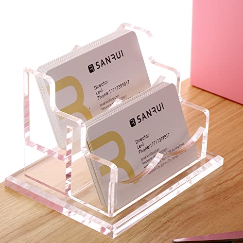 SANRUI Acrylic Business Card Holder, Clear Desk Card Display Stand 2 Slot