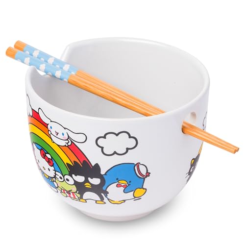 Silver Buffalo Sanrio Hello Kitty & Friends, Ramen Bowl w Chopsticks, 20oz - color: Hello Kitty and Friends Rainbow, size: 20 Ounces (No Spoon)