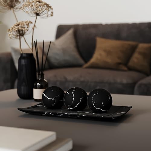 Creative Scents Black Marble Look Home Decor Bowl and Orb Set - Coffee Table Decor for Living Room - Centerpiece Table Decorations for Dining Table, Kitchen Counter, Foyer - Elegant House Decoration - color: Matte Black Marble Look