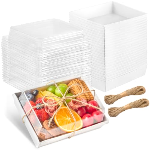 Kucoele 50 Pack 7" x 5" Paper Charcuterie Boxes with Clear Lids - color: White