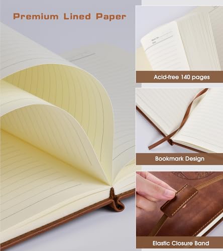 Biuwory A6 Leather Pocket Notebook, 140 Lined Pages Hardcover Small Journal - color: Brown, size: Lined-140 Pages (3.7"×5.7")