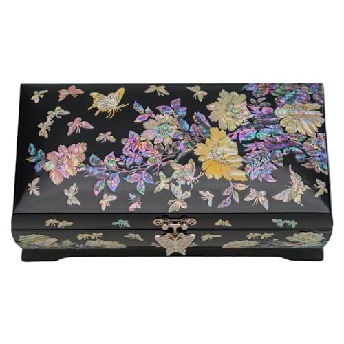 February Mountain Exquisite Mother-of-Pearl Floral and Butterfly Lacquer Jewelry Box - Elegant Gift for Women - style: Colorful Butterfly