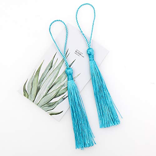 VAPKER 100 Pieces Light Blue Color 13cm/5-Inch Silky Handmade Soft Tassels Floss Bookmark Tassels with 2-Inch Cord Loop for Jewelry Making, DIY Projects, Bookmarks - color: V:light Blue