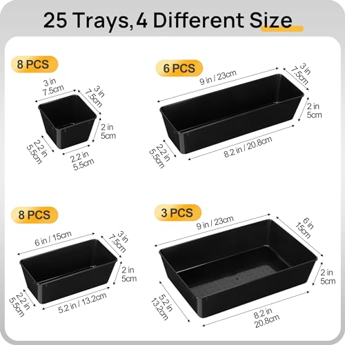 Vtopmart 25 Pack Plastic Drawer Organizers with Non-slip Rubber Pads - color: Black