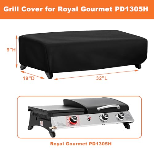 Tabletop Grill Cover for Royal Gourmet PD1305H 3 Burner Portable Grill and Griddle Combo, 600D Heavy Duty Outdoor Waterproof UV Resistant Windproof Dustproof Cover - size: PD1305H