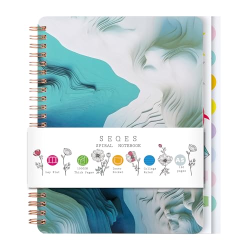 Aesthetic Spiral Notebook for Women, 8.25" x 6.25" Journal with Durable Hardcover and 160 Lined Pages with Large Pockets - Gift for Work, School, Travel & Daily Productivity - color: Grayish blue