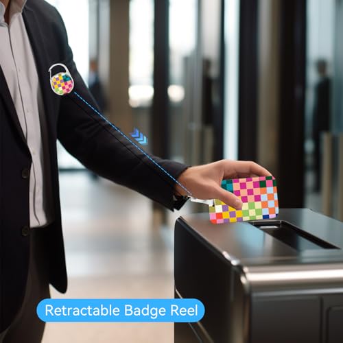 2 Pack Colorful Checkered ID Badge Holder with Clip Badge Reels - color: 2 Pack-colorful Checkered