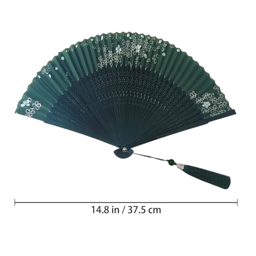 Mini Charming Elegant Modern Woman Handmade Bamboo Silk 8.2 in (21cm) Folding Pocket Hand Fan Chinese Japanese Vintage Retro Style Fan with Silk Pouches, Ladys Girls Gifts (Green)