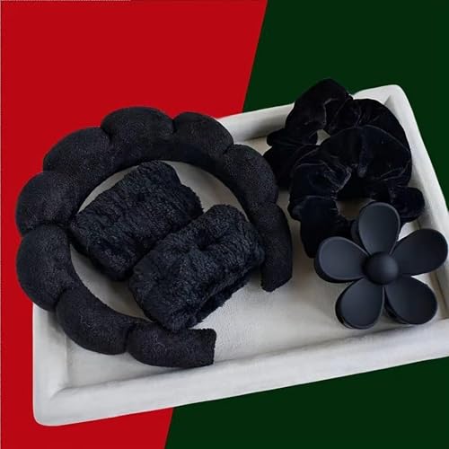 Spa Headband Set Washing and makeup sponge hair hoop suit bath towel cloth for cleaning the face or bath beam. (Black, Average code) - color: Black