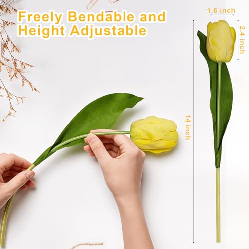 10 Stems 14 Inch Tulips Artificial Flowers Realistic Faux Flowers - color: Yellow