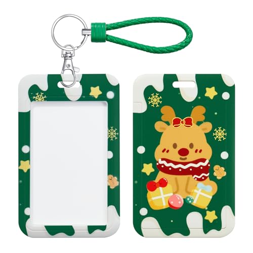 ID Card Badge Holder Key Chain with Metal Keyring, Plastic Slide Open with ID Window for Women Men Girls Students,Moose - color: Moose