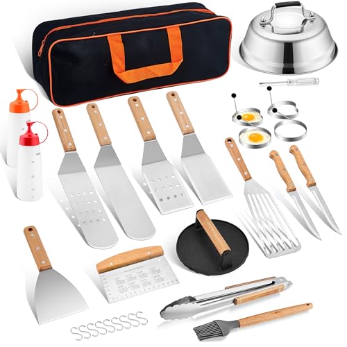 HaSteeL Griddle Accessories, 20Pcs Flat Top Grill Accessories for Camping - style: Wooden handle 20pcs