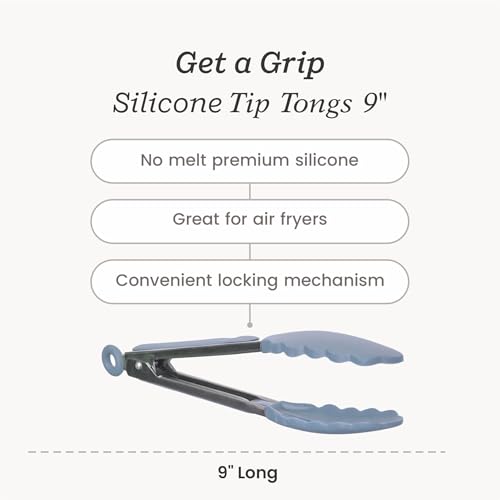 Starpack Get a Grip Silicone Kitchen Tongs (9 Inch) - LFGB Non Toxic, 600°F Heat Resistant, BPA-Free - Heavy-Duty Stainless Steel, Locking - Dishwasher Safe for Nonstick Cookware - color: Light Blue, size: 9" Single