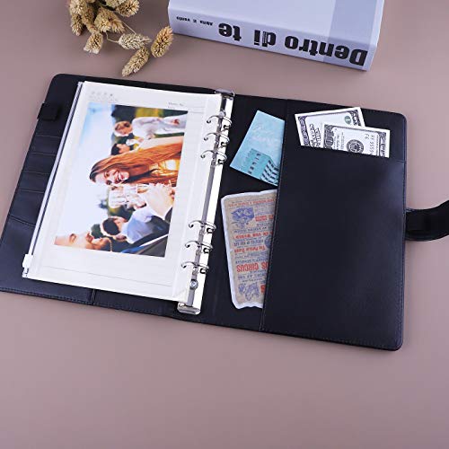 Antner A5 Binder 6 Ring Refillable Notebook Planner Cover for A5 Planner Inserts & Refill Paper, PU Leather Loose Leaf Personal Organizer Photocard Holder Budget Binder with Magnetic Buckle, Black - color: Black