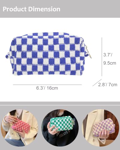 Checkered Makeup Bag for Purse, Small Travel Cosmetic Pouch,Sapphire Blue - color: Sapphire Blue