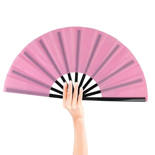 2 Pack Large Folding Hand Fan for Men/Women, Rave Fan Vintage Retro Fabric Fans, Chinese Kung Fu Tai Chi Hand Fan for Festival, Dance, Gift, Performance, Decorations (Pink) - color: 2 Pink