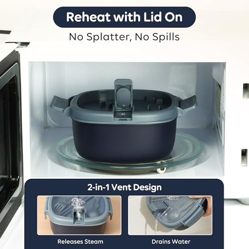 Microwave Ramen Bowl with Lid, Square Leakproof Cooker, BPA-Free, Navy - color: Navy, size: 50 oz (Single Bowl)