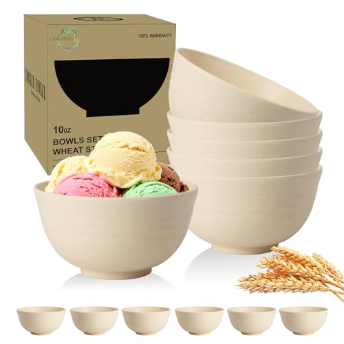 Wheat Straw Mini Bowls Set of 6, Unbreakable 10 OZ Dessert Bowls for Yogurt, Appetizers, Ice Cream, Plastic Bowls Microwave & Dishwasher Safe, Beige - color: Beige, size: 10 OZ