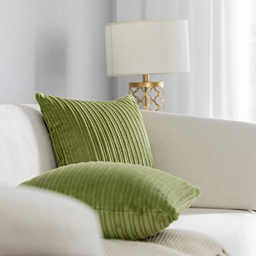Kevin Textile Striped Corduroy 16”x16” Pillow Covers 2 Pack, Green - color: Green, size: 16" x 16" (Pack of 2)