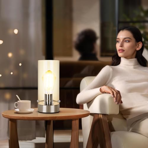 Table Lamp for bedroom, Modern Glass Lamp Bedside Lamps for Night stands - color: Chrome-Clear