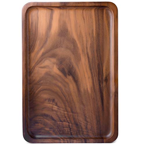 Bamber Wood Serving Tray Wooden Decorative Coffee Tea Platter Black Walnut 13.4 x 9 Inches - color: Medium - 13.4'' X 9'' - Spliced