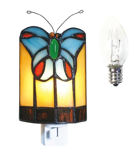 HUIMEIJU Tiffany Butterfly Colored Glass Wall Insert Night Light, Handmade Art Glass Room Light