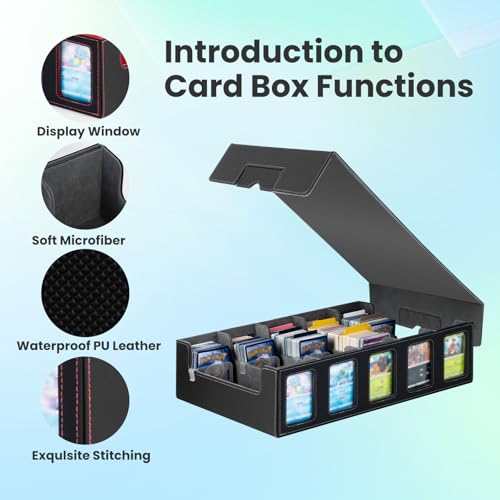 Trading Card Storage Box with Commander Display, 5-Row Deck Case with Removable Lid & Handle, 4000+ Card Organizer with 48 Colorful Dividers & 5 Stoppers for MTG, Black & Grey - color: Black & Grey, size: 4000+, with Handle