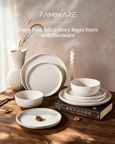Famiware Pluto 12-Piece Stoneware Dinnerware Set, Matte Beige White - color: Beige White Matte, size: Service for 4 (Standard Dinner Set)