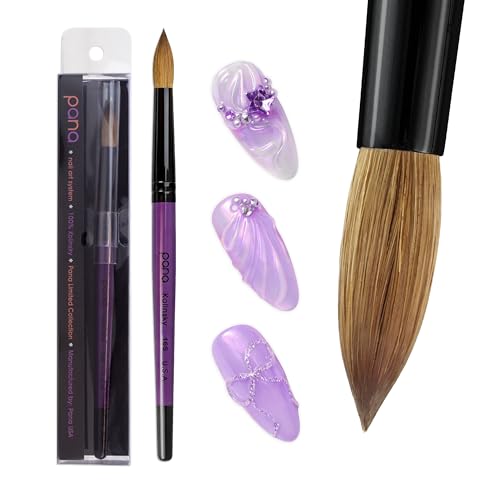 PANA Pure Kolinsky Hair Acrylic Nail Brush - Round Shape Black Ferrule with Purple Wood Handle (Size 16) - Nail Brush for Acrylic Nail Application, Nail Extension, Manicure Pedicure Salon Beginner and - color: Purple, size: Size 16