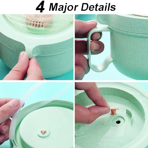 4Pack Wheat Straw Microwave Ramen Bowl Set Noodle Bowls With Lid and Spoon, Improved Easy-Grip Design for On-the-Go - Holds Soup, Rice, Cereal & More - BPA-Free - color: Green 4-Pack