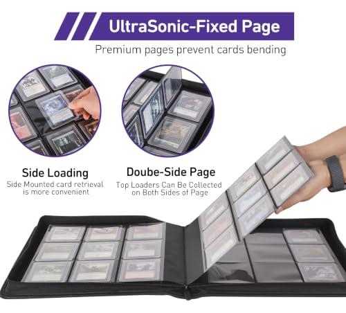 Top Loader Binder 16 Pocket, Holds 640+ Cards in 3" x 4" Toploaders, Ringless 20 Double-Sided Sleeves, Side-Loading, Spine Label with Maker Pen Toploader Binder for TCG, MTG, Sports Cards - color: Purple, size: 16-Pocket, Holds 640 Cards