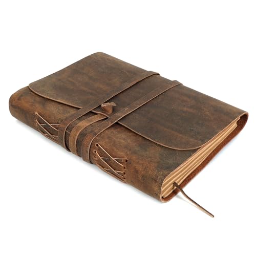 ELIZO Leather Journal Notebook Leather Bound Journal for Men Lined Writing Journals for Women, Small Travel Journal Diary Pen Gift Set (7x9) - size: 7X9 (Strap Closure)