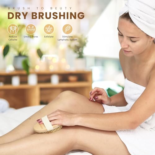 POPCHOSE Dry Brushing Body Brush, 2 Pack Boar Bristle Exfoliating Brush - size: 2 Count (Boar Bristles)
