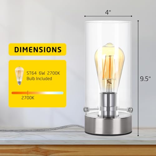 Table Lamp for bedroom, Modern Glass Lamp Bedside Lamps for Night stands - color: Chrome-Clear