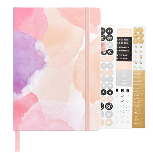 &And Per Se Dotted Journal Notebook, A5 Hardcover Aesthetic Dotted Notebook – 160 Pages 100gsm Thick Dot Grid Paper, 3 Sticker Sheets – Gift-Ready Journaling Kit for Women (Blush Watercolor) - color: f.Blush Watercolor, style: Dotted with Pattern
