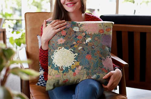 WAZHIJIA Oriental Floral Throw Pillow Cover Chinoiserie Couch Outdoor Pillow Pillow Case Japanese Flower Sofa Pillowcase 18 X 18 Inch - size: 18" x 18" (Pack of 1)