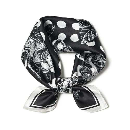 100% Mulberry Silk Scarf - 21" Square Lightweight Neckerchief, Gift Packed - color: Black-2