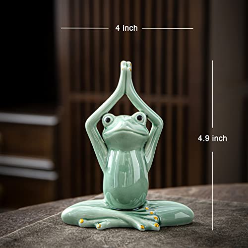 OwMell Ceramic Zen Frog Decor, Yoga Pose Meditation Frog Staute Figurine - style: Namaste