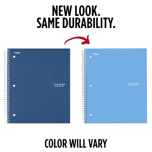 Five Star Spiral Notebook + Study App, 5 Subject, College Ruled Paper, 8-1/2" x 11", 200 Sheets, Fights Ink Bleed, Water Resistant Cover, Pacific Blue (73635) - color: Blue, size: 1 Count (Pack of 1)
